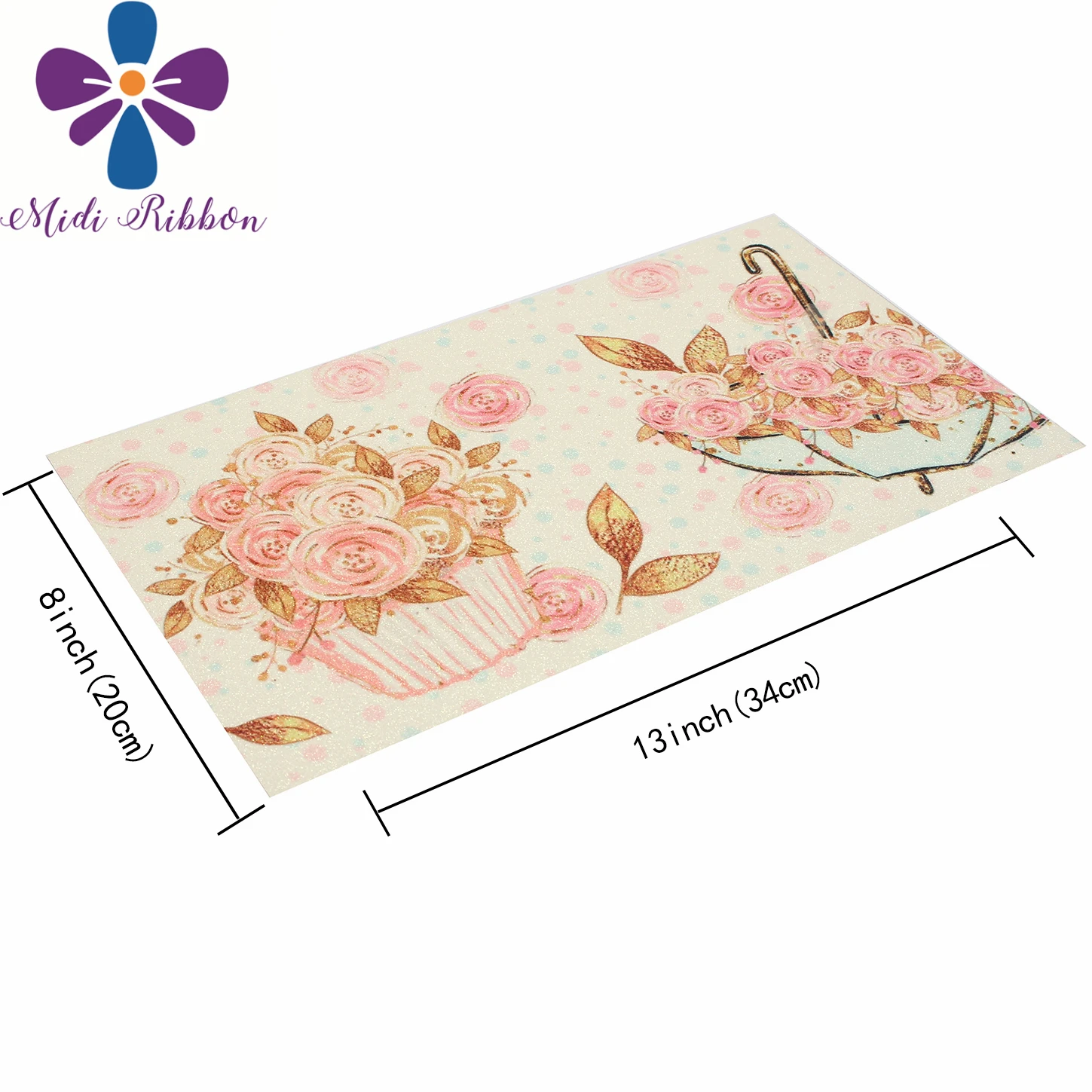 

8x13"(20x34cm) Printed Glitter Vinyl Ribbon Freedom Cut 60Pcs Flower Series Colorful Rose Little Flower DIY Hair Bowknots