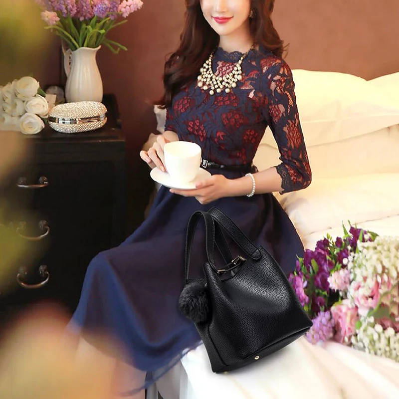 

Fashion PU Leather Ladies Handbags Larger Women's Bag Hair Ball Shoulder Bag Messenger Crossbody Bag for Women