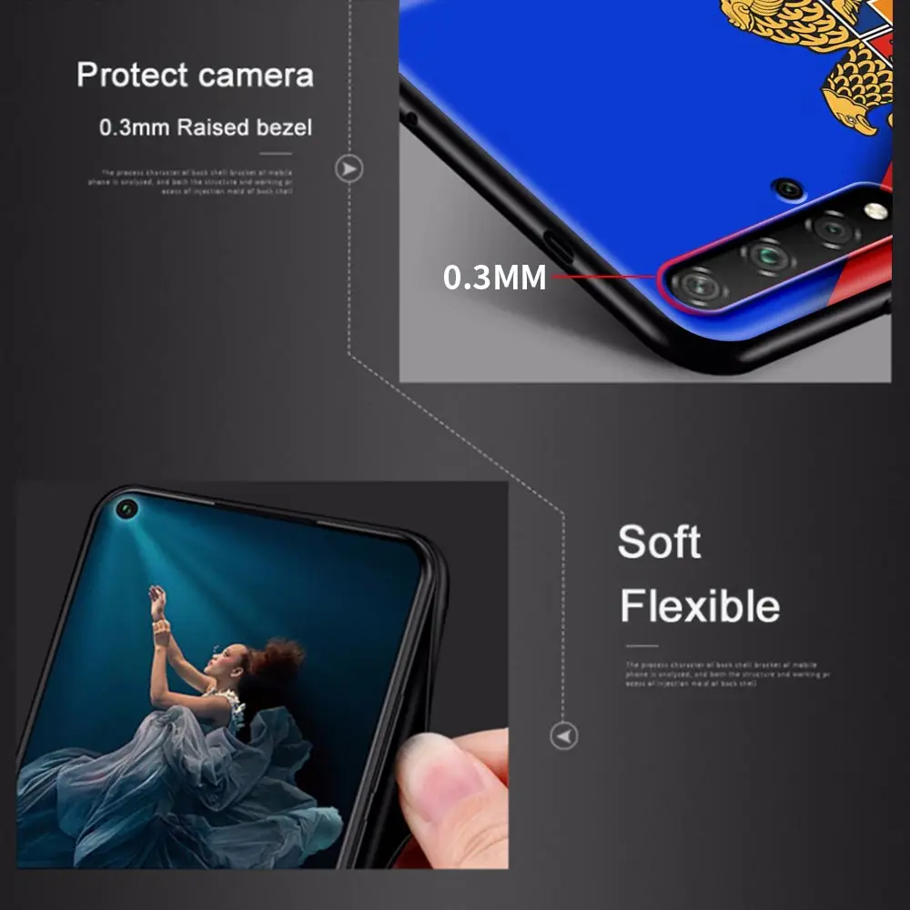 

Silicone Black Case For Huawei Honor 20 Pro 30 9X Lite Play 9A 9S 8X 30i X10 Max 5G Youth Back Cover Russia Flag national emblem