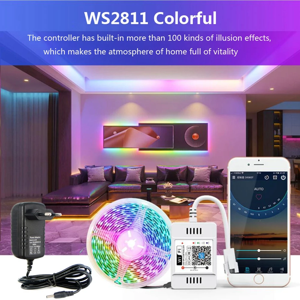 Индивидуально Адресуемая светодиодная RGB лента WS2811 Волшебный дом Wi-Fi приложение