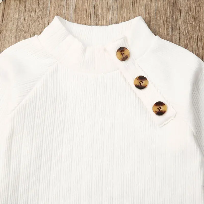 Осенняя одежда для маленьких девочек Теплый вязаный свитер Топы с длинными