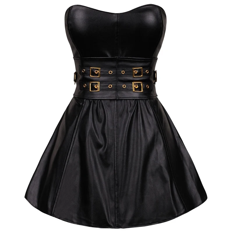 

Sapubonva Leather Corset Dress Top Steampunk Women Bustier Sexy Black Zipper Fashion Style Exotic Lingerie Gotico Korset mujer