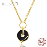 allnoel 925 sterling silver necklace fine jewelry for women filled black enamel gold arrow round clavicle necklace jewelry gift