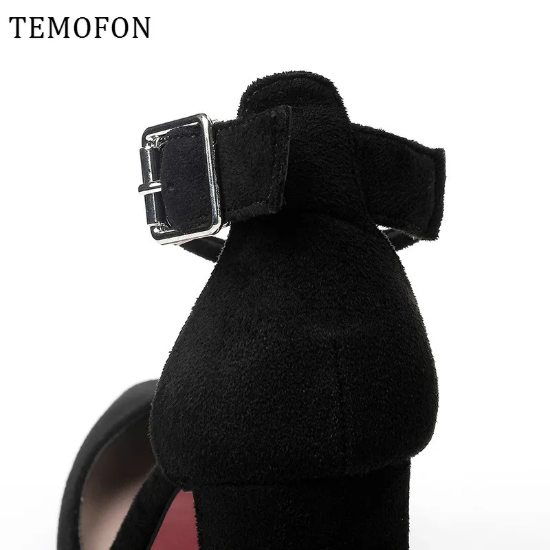 Женские туфли на высоком каблуке TEMOFON лодочки из флока с пряжкой пикантные