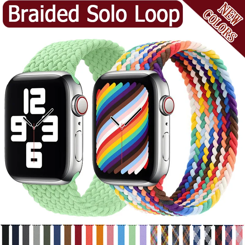 Ремешок плетеный нейлоновый для Apple Watch band 44 мм 40 38 42 эластичный браслет iWatch Series 6 SE