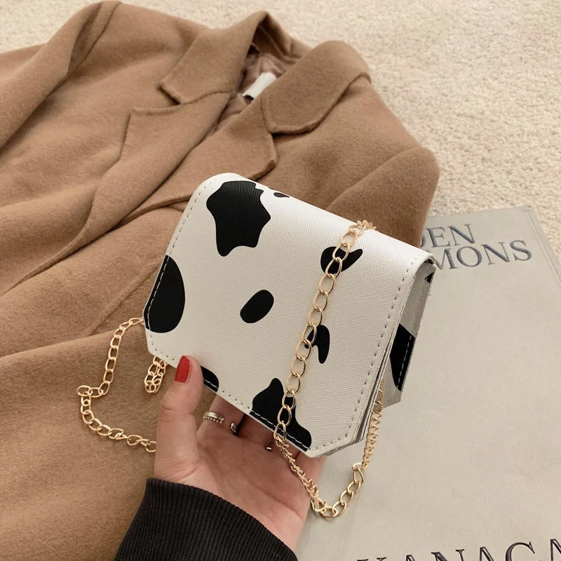 

2021 New Fashionable Women Crossbody Bag Female Ladies Cow Pattern PU Leather Handbags Casual Square Shoulder Messenger Bag