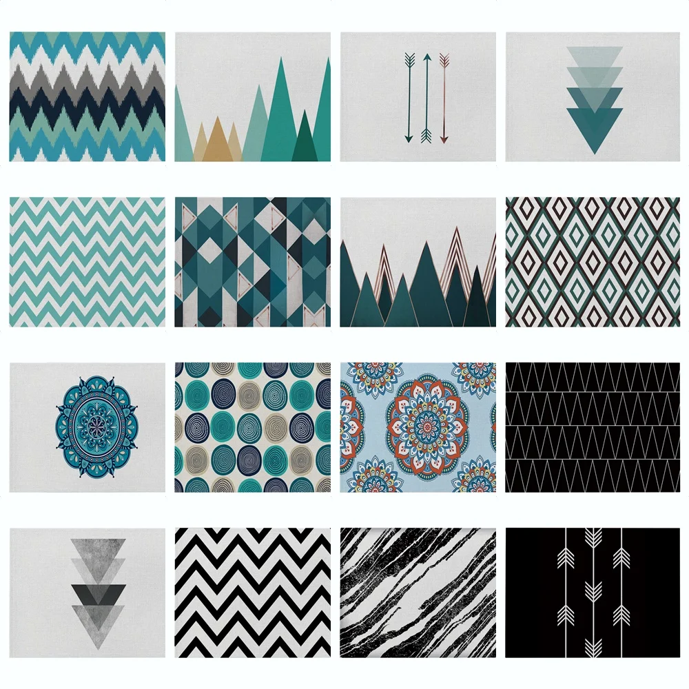 

Geometric Mountains Wave Pattern Placemats Arrow Marble Dining Table Mats Bowls Coasters Kitchen Party Colorful Mandala Cup Pads
