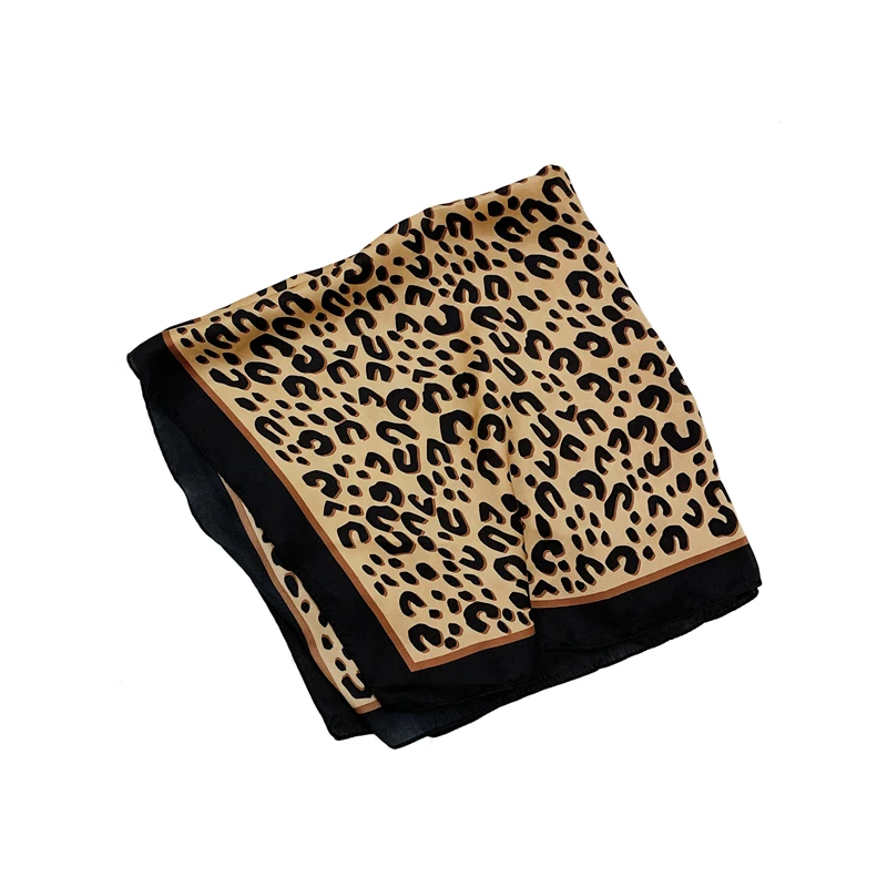 

J1318 New leopard-print retro small silk scarf with ribbon and a long scarf lady