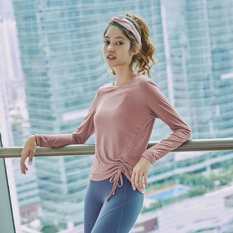 

Женский спортивный костюм из двух предметов, бесшовный топ с длинным рукавом для фитнеса и бега