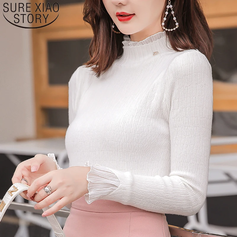 Sueter Mujer Invierno 2021 Knit Sweater Women Turtleneck Winter Pullovers Harajuku Solid White Pink Tops 6483 90 | Женская одежда