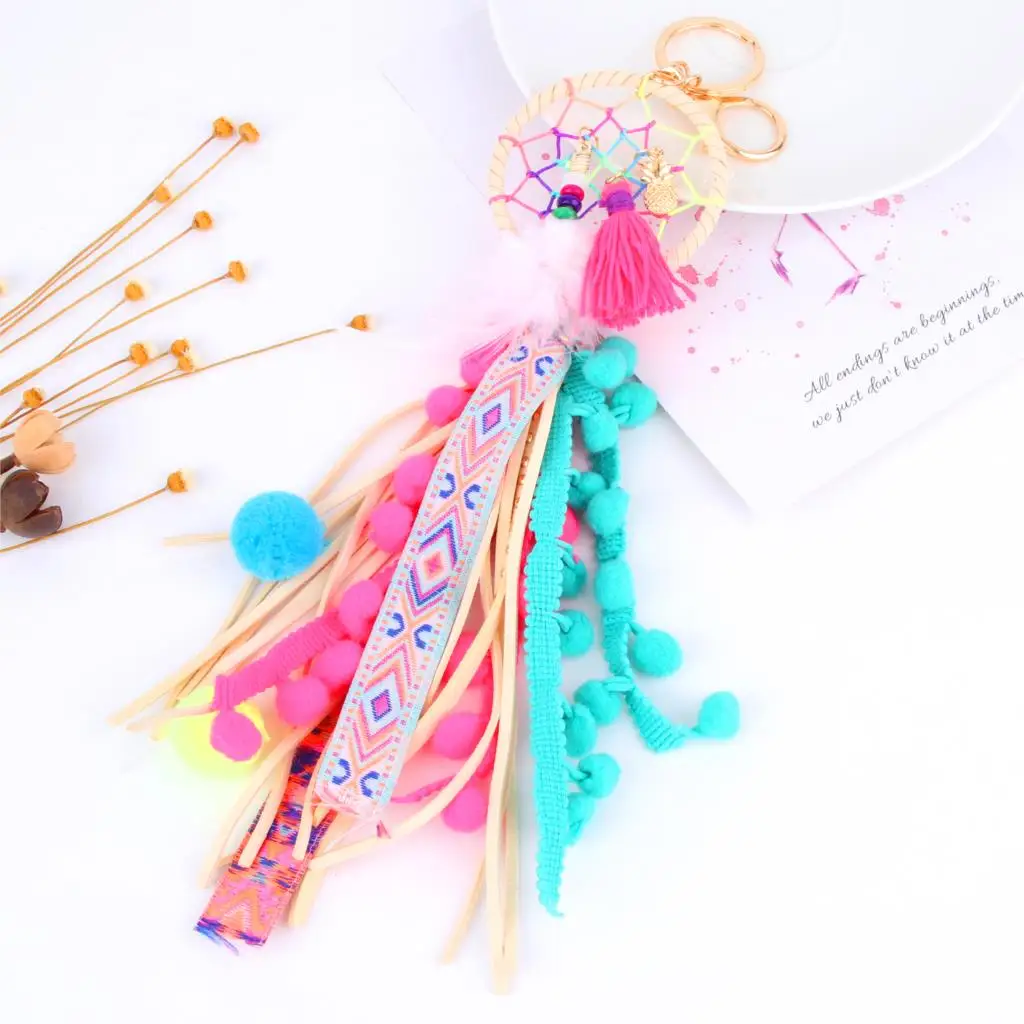1 шт. винтажный Ловец снов разноцветный длинный брелок с Кистями Boho кожаный женский кошелек сумочка бижутерия для декорирования E2751-E2753