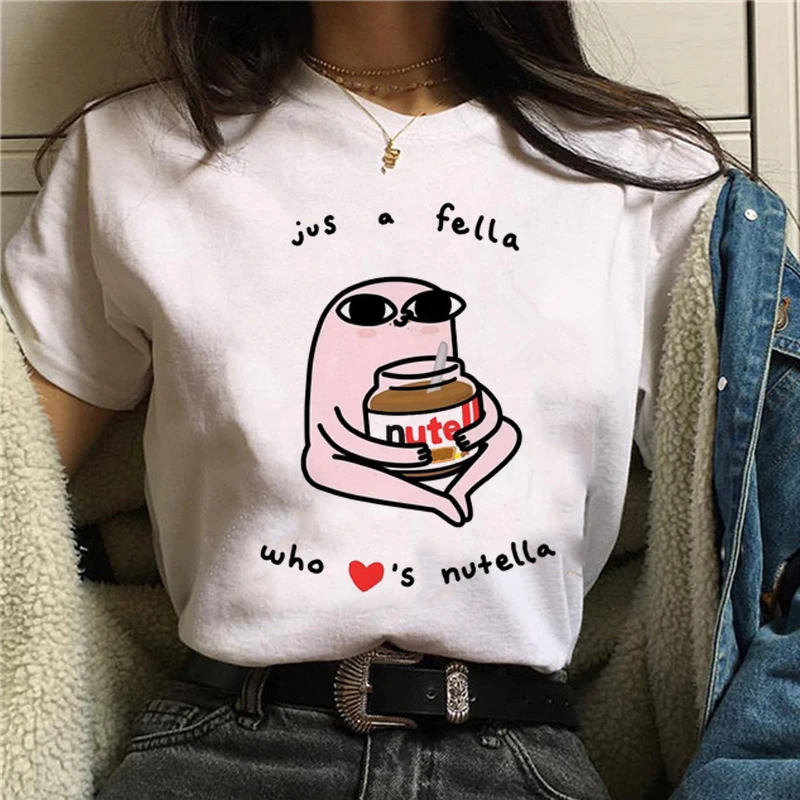 Женская футболка с принтом Sop And Nutella коротким рукавом и круглым вырезом в стиле