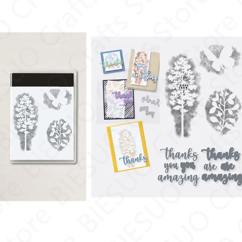 

SILHOUETTES Thanks Pattern Metal Cutting Dies and Clear Stamps For Diary Making Greeting Card Scrapbooking Handbook New Arrived
