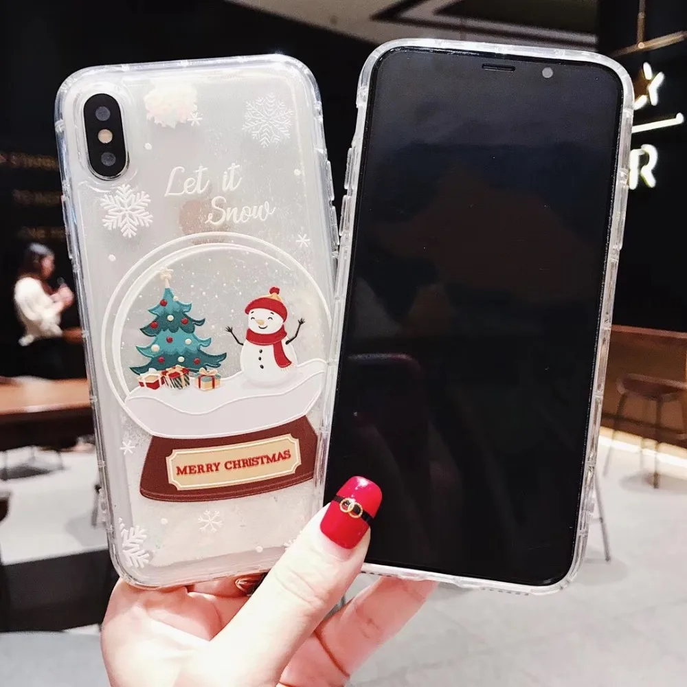 Прекрасный Рождественский чехол для iPhone 7 8 6 6S Plus Мягкий ТПУ зыбучий песок чехол для iPhone X Xr Xs максимальный чехол год