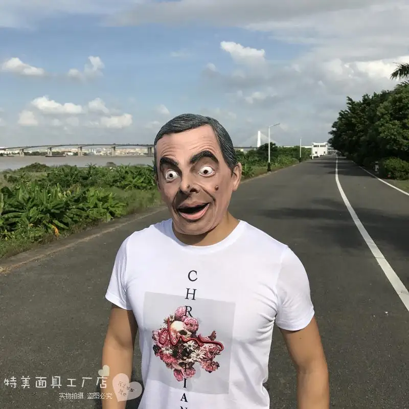 

Mr. Bean Mask Cos Celebrity British Funny Star Live Performance Props Halloween Latex Headset