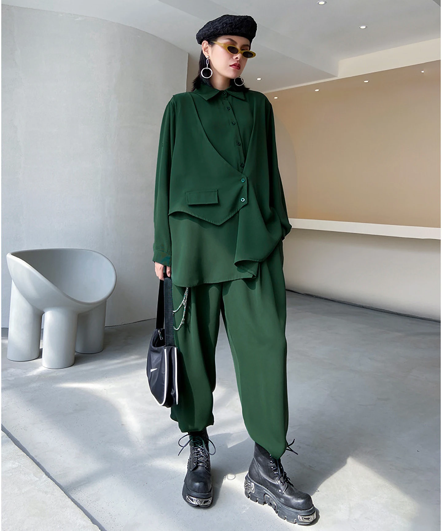

Fashion 2021 Spring Autumn Women Suit 2 Pieces Sets Casual Loose Shirt Blouse And Pants Suits Streetwear WS253