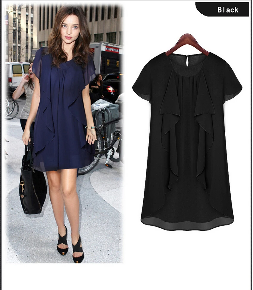 Большие размеры Сезон весна лето Платье синего цвета Модная женская одежда