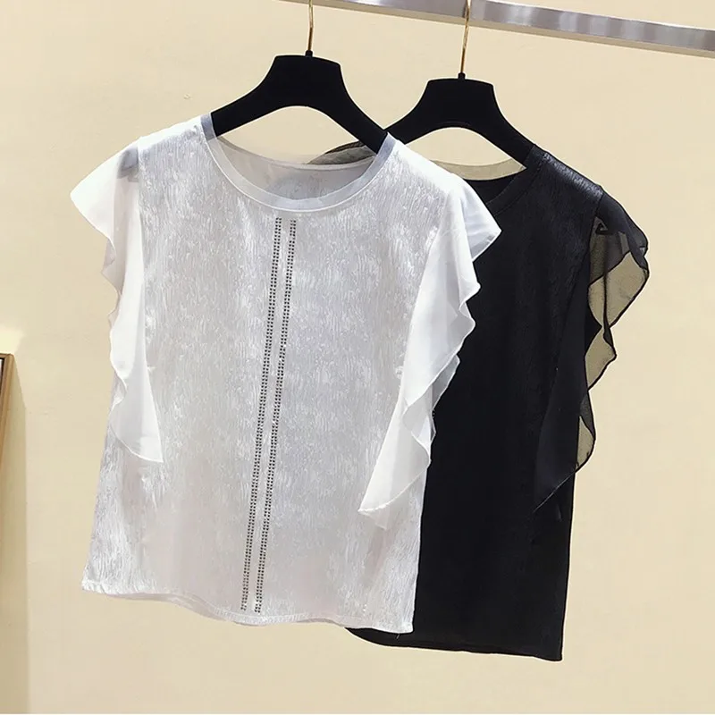 

Chiffon Top Flying Sleeve Elegant Women's Round Neck Vest Top Fashion Women's 2021 Korean Summer Sleeveless T-shirt