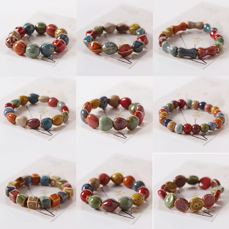 

DoreenBeads Ethnic Style Fashion Glaze Ceramic Beaded Dainty Bracelets Strand Bracelet Multicolor Elastic Loves' Gifts 1 Piece