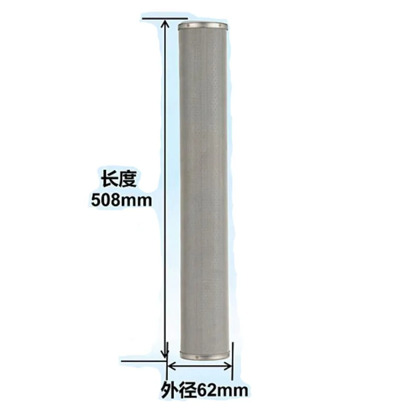 Piezas de filtro de agua de 20 pulgadas, Cartucho de acero inoxidable de 5 micras, 508x62mm, con junta de sellado de silicona