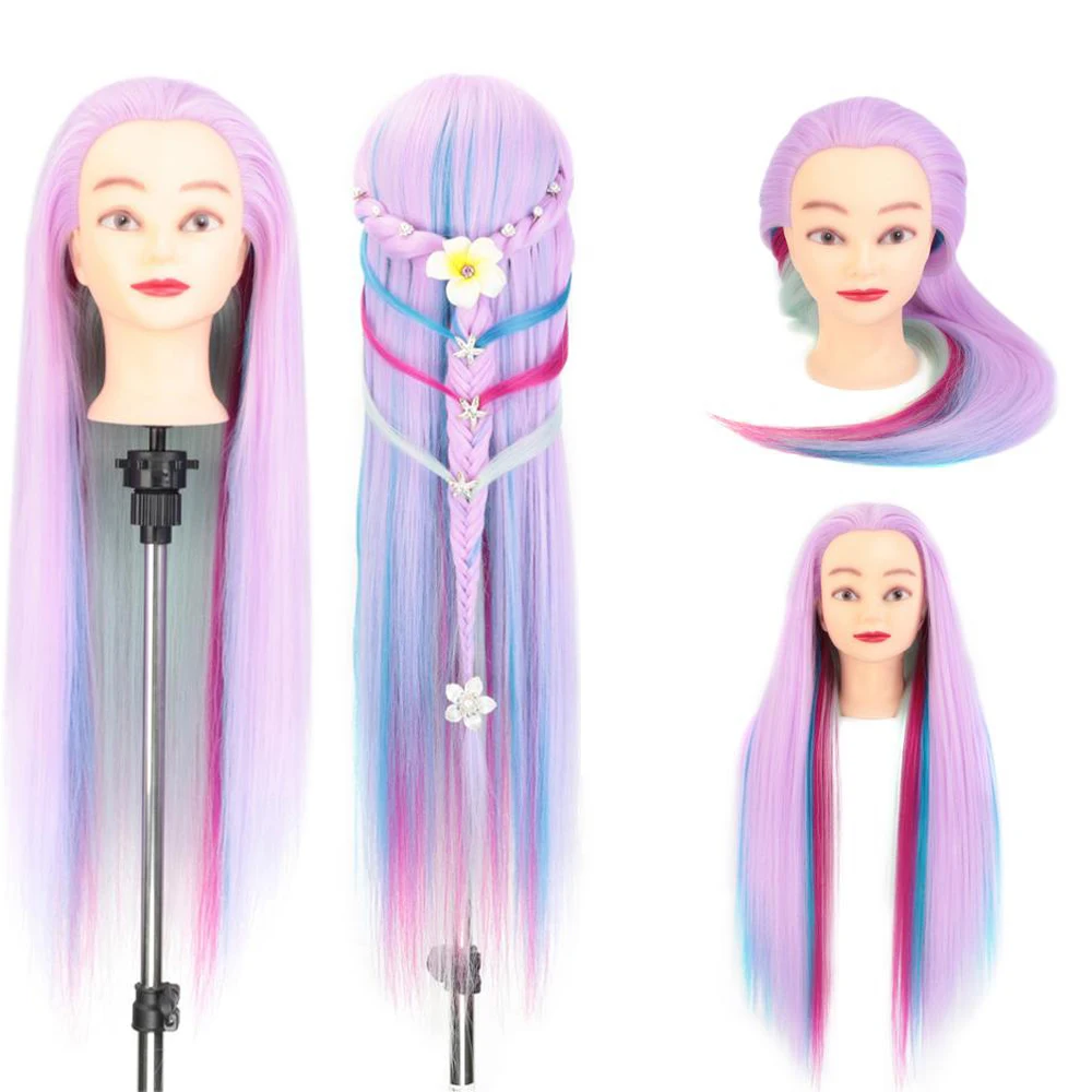 26 28 &quotКрасочные радужные синтетические волосы учебная голова манекен кукольный