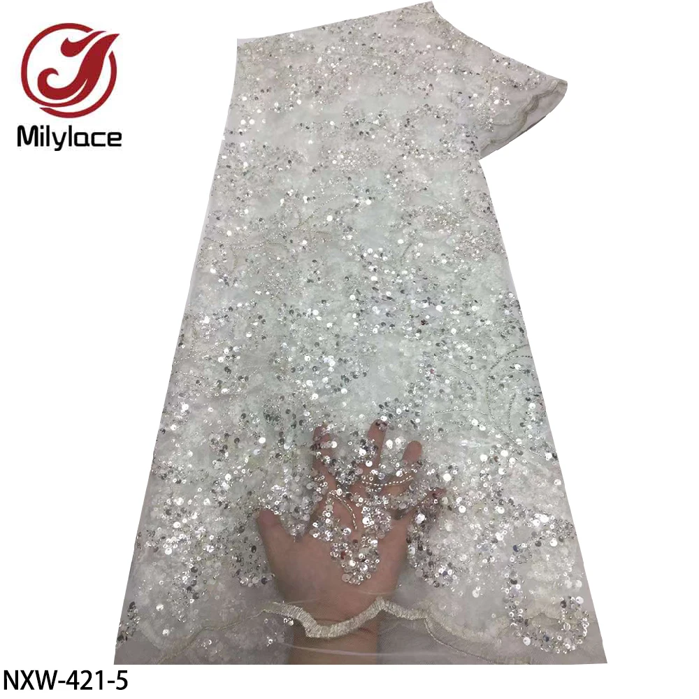 

Exquisite Embroidery High Quality Lace Sequins Mesh Lace Fabric Wedding Dress Fabric Dinner Dress NXW-421