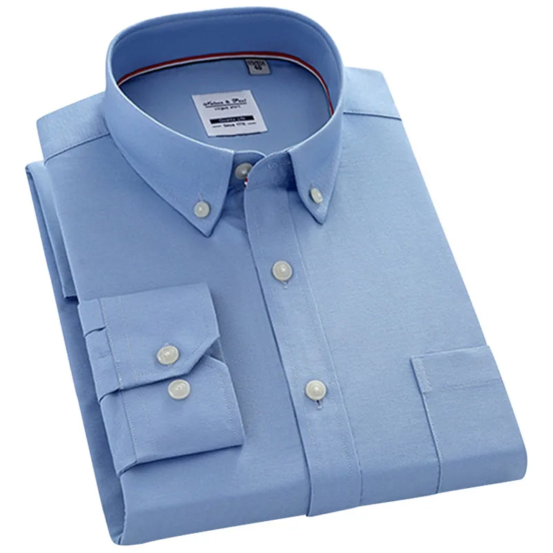 

Men's 100% Cotton Oxford Dress Shirts Solid Design Thick Men Clothing Comfortable Рубашка Formal Long Sleeve Shirt For Men S0220