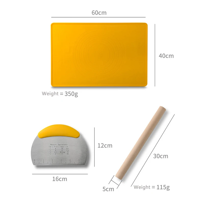 

3-Piece Set Of Food-Grade Silicone Cutting Spaghetti Cake Tool Cutting Noodles Kneading Non-Stick Flour Mat Thickened With Scale