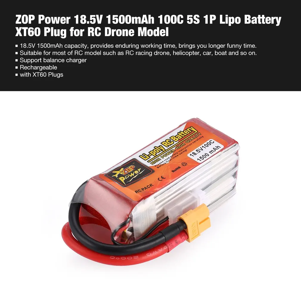 ZOP Power 18 5 V/14 8 V/7 4 V/11 1 V 2000mAh/1500mAh 95C 5S 1P Lipo батарея XT60 вилка перезаряжаемая для