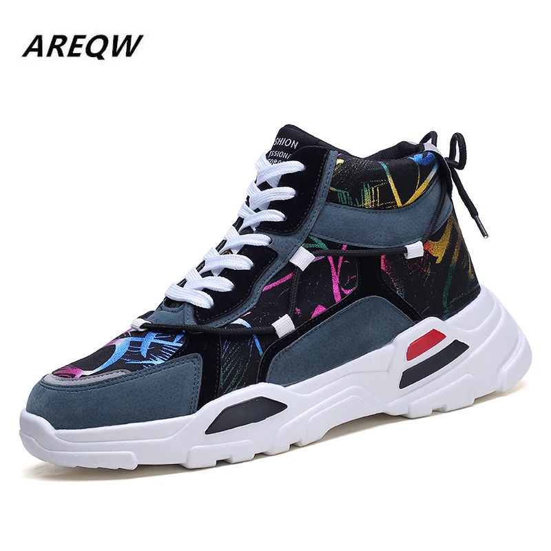 Мужские кожаные кроссовки на шнуровке Повседневные высокие большого размера