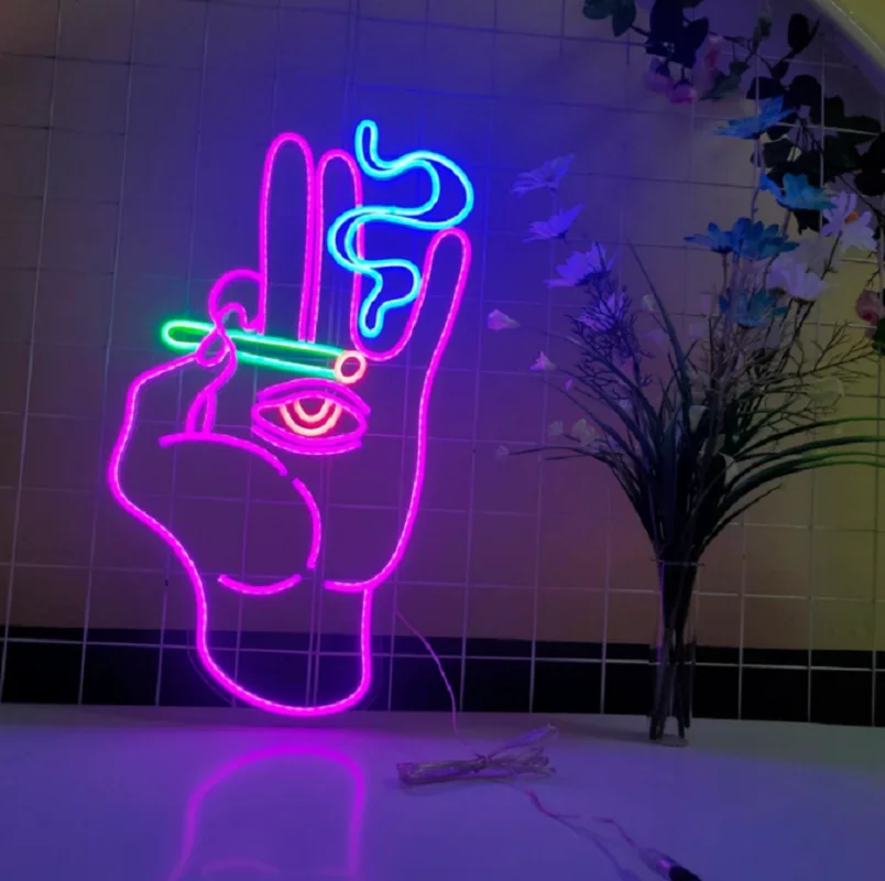 

Custom Hand With Cigarette Led Flex Transparent Acrylic Neon Sign Light Wall-mounted for Home Room Bedroom Decor Neon Backboard