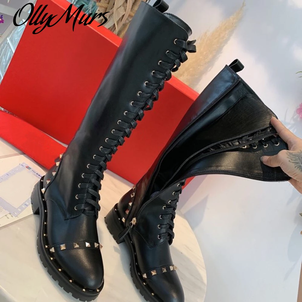 

Женские сапоги ollywalls из натуральной кожи, женские сапоги с шипами, дизайнерские женские сапоги, классические зимние брендовые сапоги до кол...