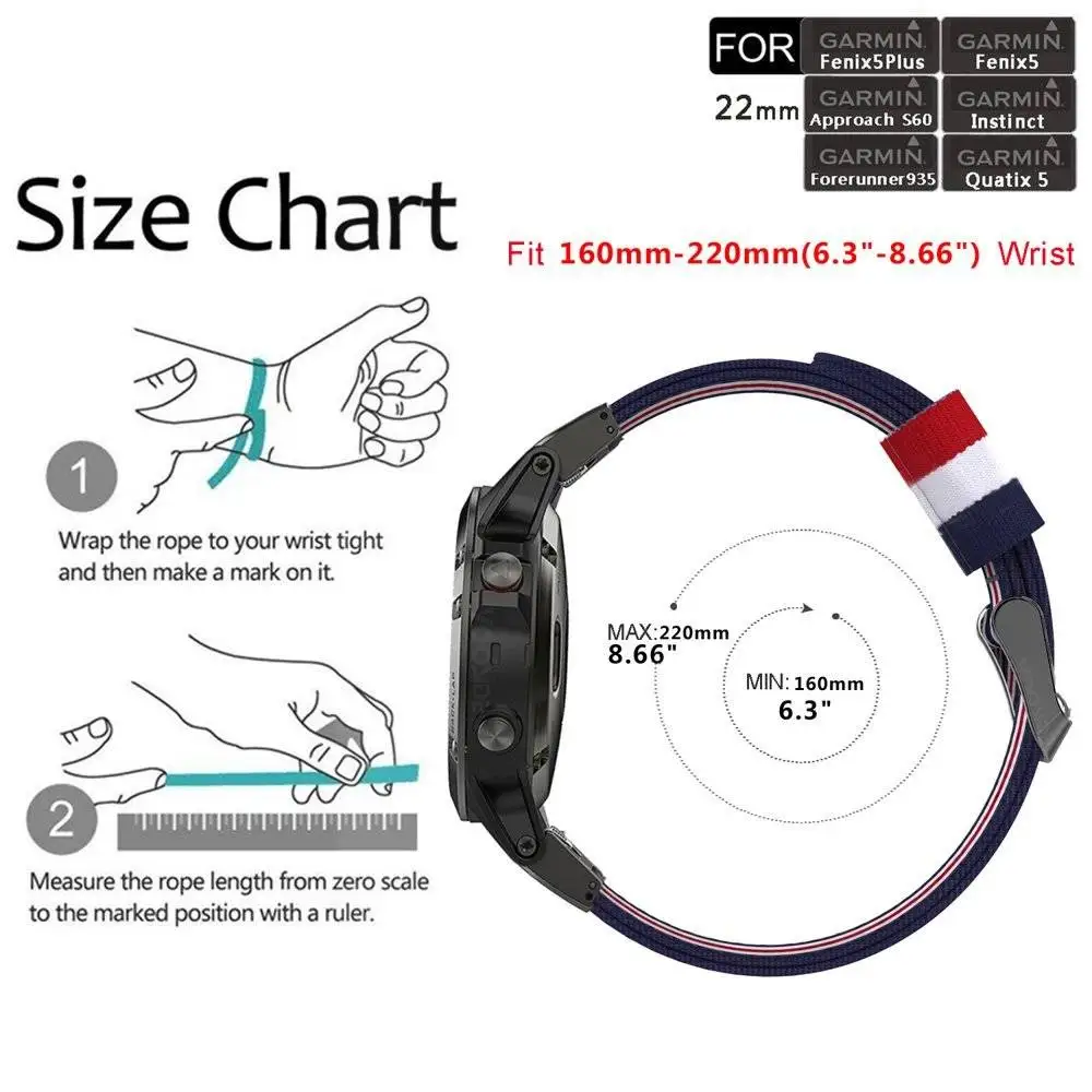 YOOSIDE Fenix 6 Wristband 22mm Quick Fit Woven Nylon Watch Band Strap for Garmin Instinct/Fenix 5/5 Plus/Quatix 5/Forerunner 935