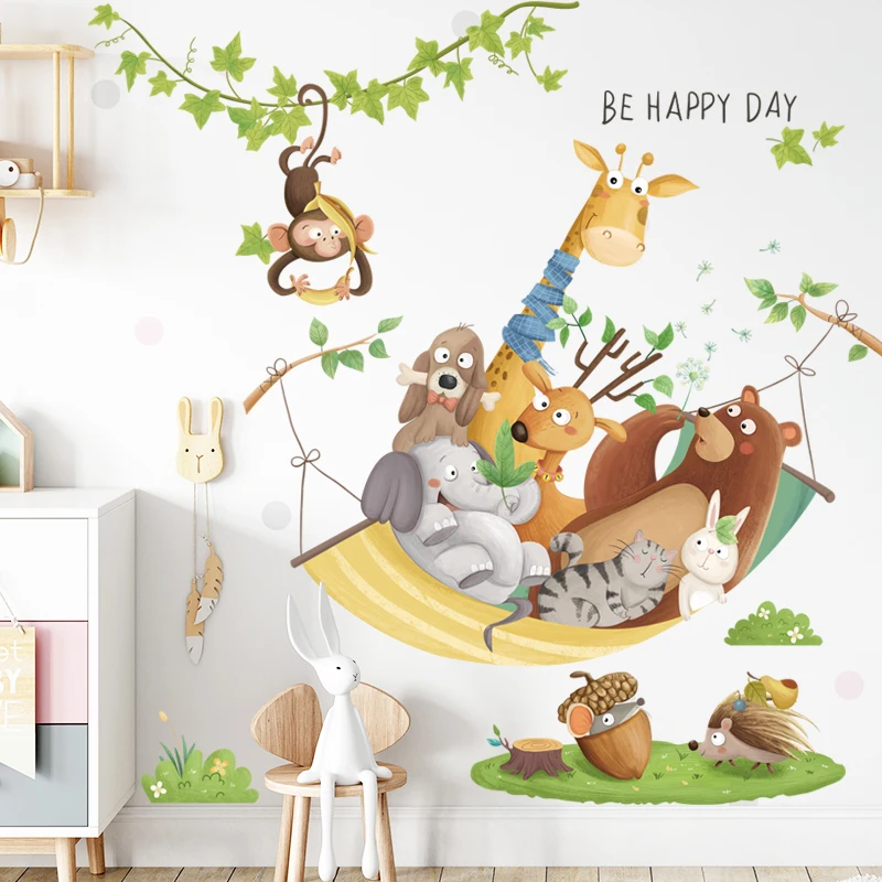 

Lovely Bear Rabbit Giraffe Wall Stickers for Kids Room Decor Bedroom Decoration Posters Cute Forest Animals Wallpaper Stickers