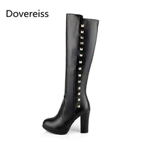 dovereiss 2022 fashion shoes woman winter rivets sexy elegant white ladies boots zipper knee high boots pointed toe big size 43