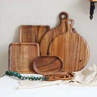 nordic style acacia wooden plate set pizza plate fruit snack plate log tray kitchen tableware utensils sushi plate wooden dishes