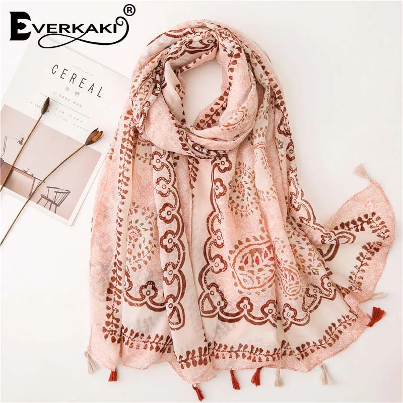 Everkaki Boho шарф шаль с принтом женские кисточки осень Цыганский узор женская накидка шарфики богемная шаль Женский зима