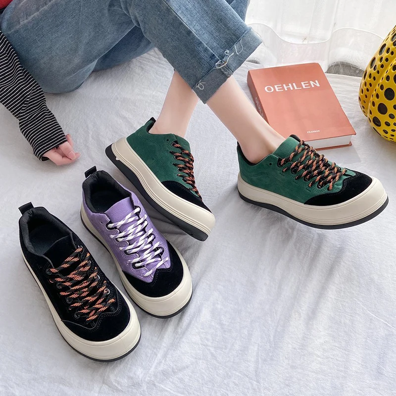 

Women Flat Platform Shoes 2021 Spring Autumn Fashion Female Trainers Black Sneakers Women Luxury Designer Lace up Sneakers