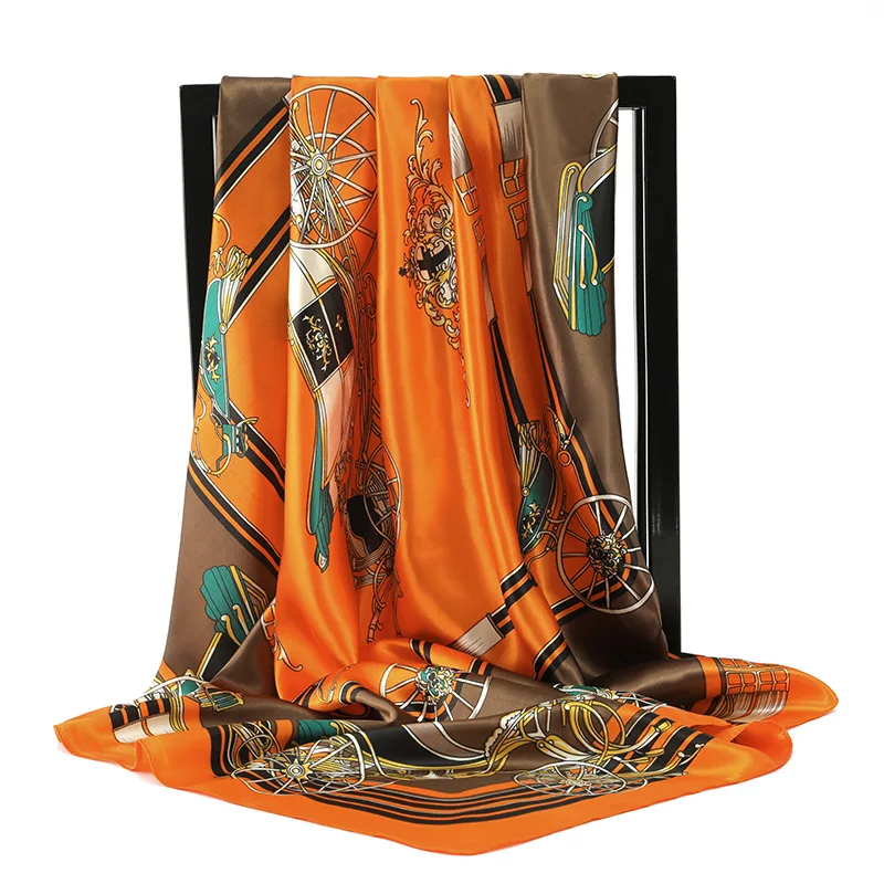 

2021 Fashion Kerchief New Designe 90X90CM Silk Scarf Summer Chain Print Headcloth Popular Large Bandana Women Sunscreen Shawls
