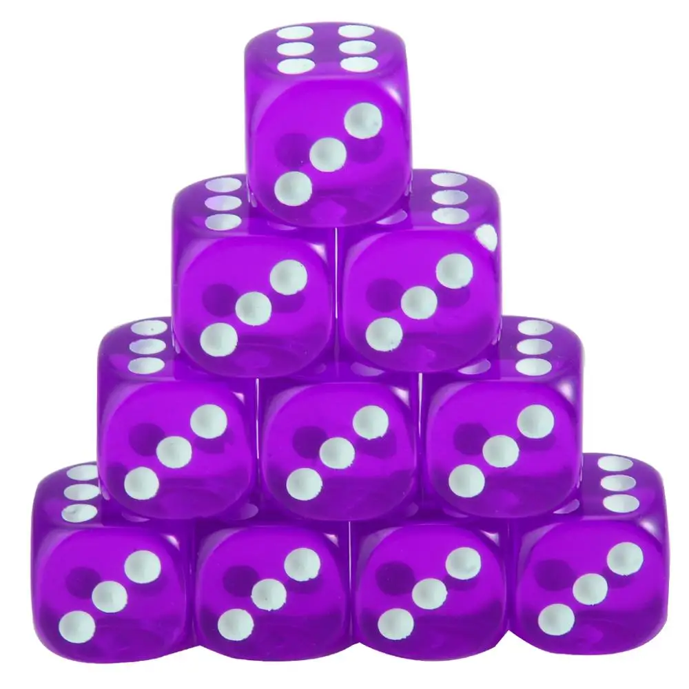 Purple 10 шт./компл. 16 мм прозрачный питьевой игральная кость акриловый прозрачный с закругленной вершиной для игры в кости Портативный стол ролевых игр 7 цветов - Цвет: Purple
