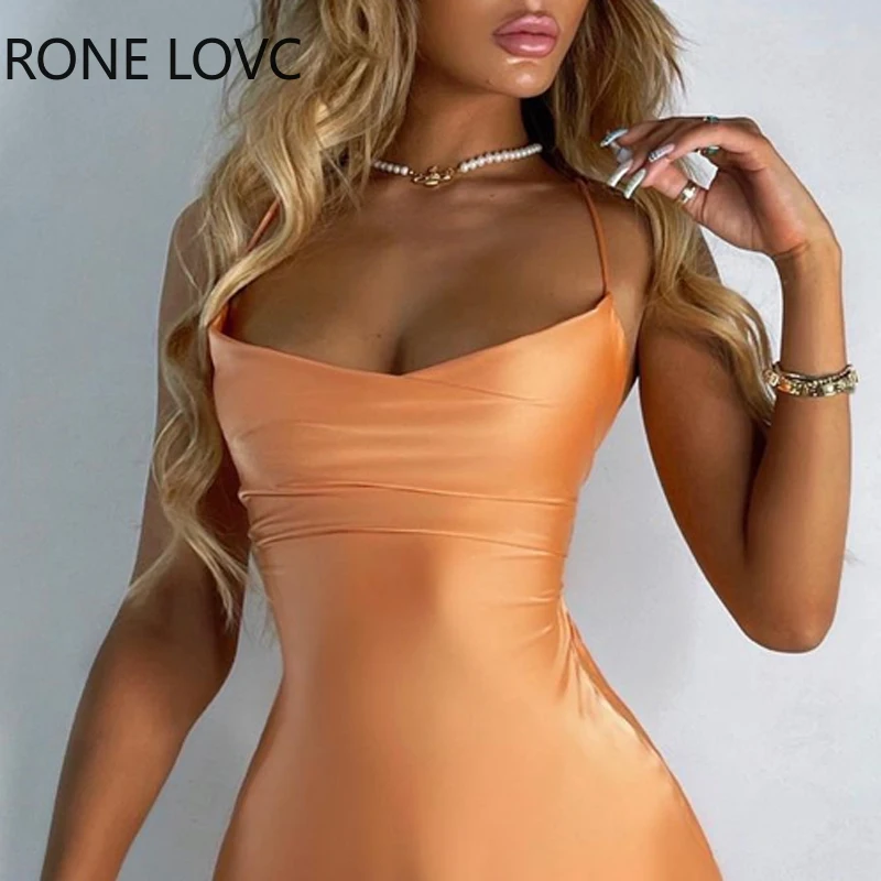 

Women Solid Cami backless Satin Mini Bodycon Summer Sexy Party Dress