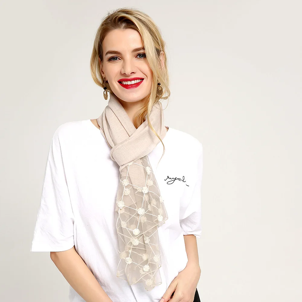 Spring and summer new mesh lattice nail bead lady's scarf European American style 100 sets of cotton linen |