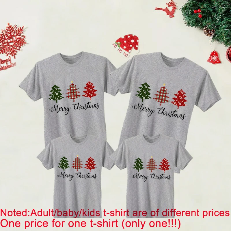 Christmas Tree Family Matching Clothes Cotton Look Mom Dad and Me Kids Short Sleeves Tshirt Baby Rompers Outfits | Мать и ребенок