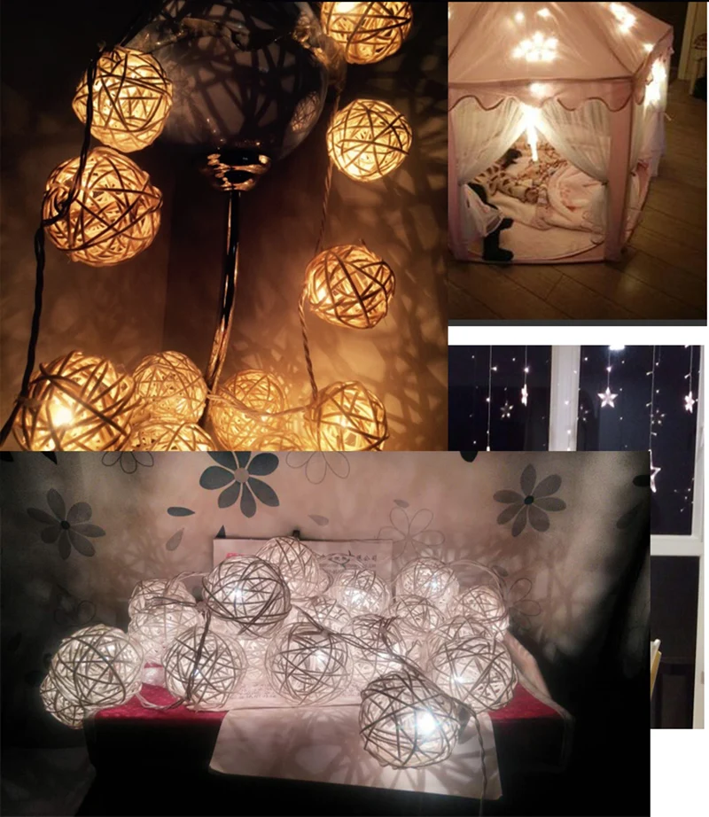 1M 3.2FT 10LED Warm White Wedding Sepak Takraw Rattan Balls Fairy the battery Chandelier Nightlight Garland Party Christmas | Лампы и