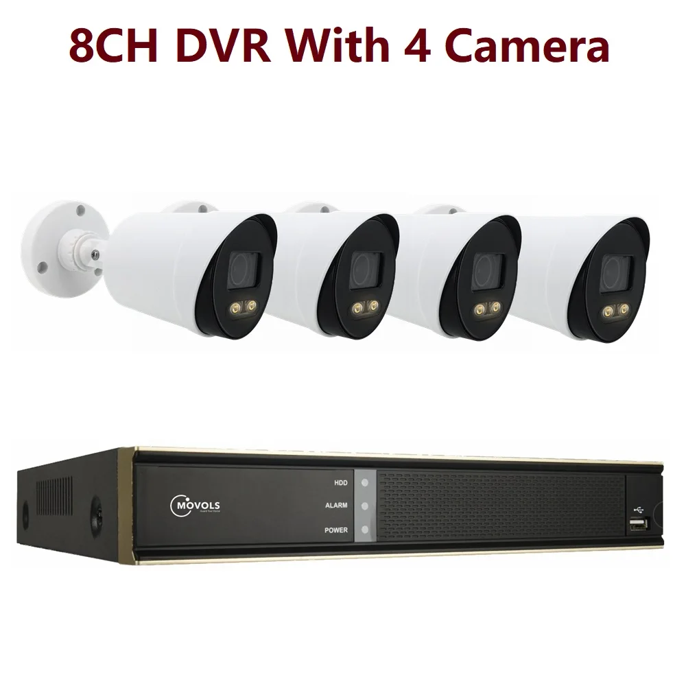 Movols 1080P Красочные ночного видения CCTV комплект наружная водонепроницаемая система видеонаблюдения 8CH DVR 8 шт/4 шт камеры безопасности набор - Цвет: 8CH NVR With 4 Cam