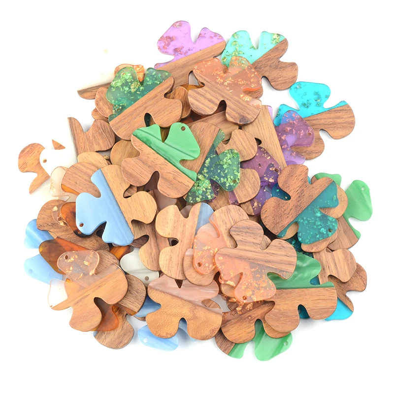

10PC Four Leaf Clover Earrings Accessories Natural Wood Resin Splicing Hand Made DIY Making Charms Jewelry Findings & Components