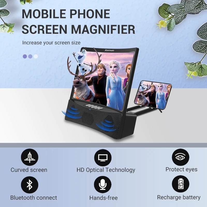 3d mobile phone screen magnifier bluetooth speaker 12 inch enlarger video amplifier projector smart desk holder stand for iphone free global shipping