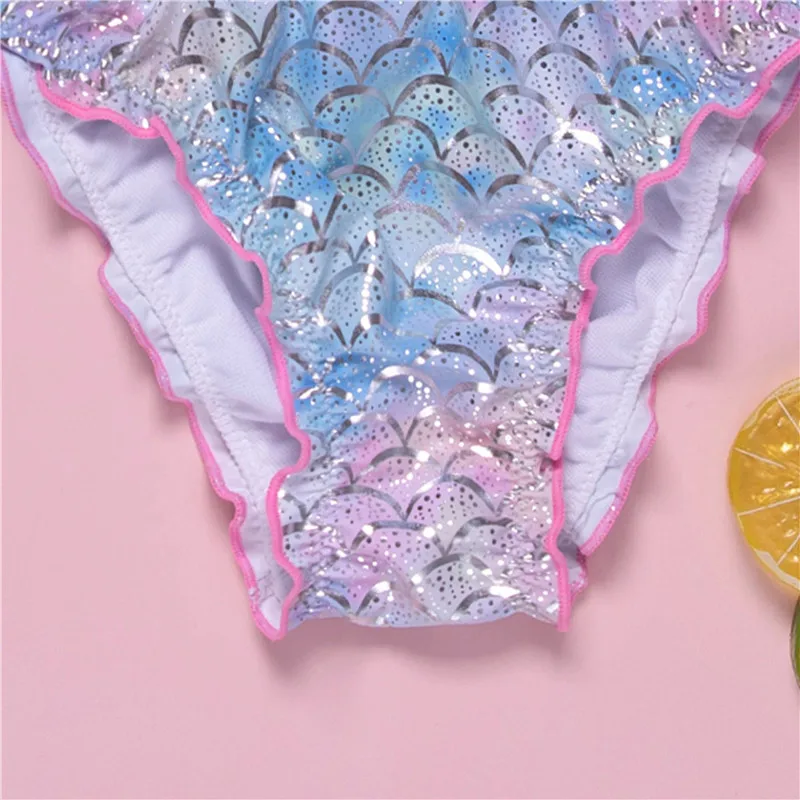 

Kids Girls Summer Holiday Beachwear Cute Two Piece Split Swimsuit Fresh Mermaid Pattern Suspender Tops Bandage Triangle Shorts