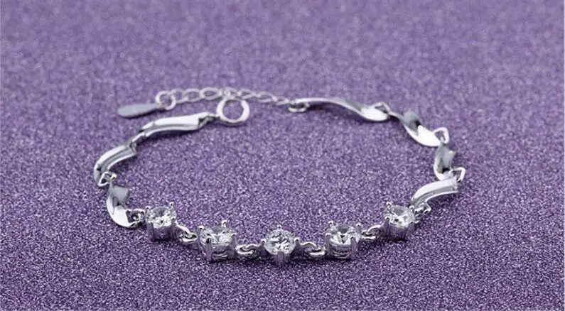 Женский браслет из серебра 925 пробы с фианитами|Гибкие и жесткие браслеты| |