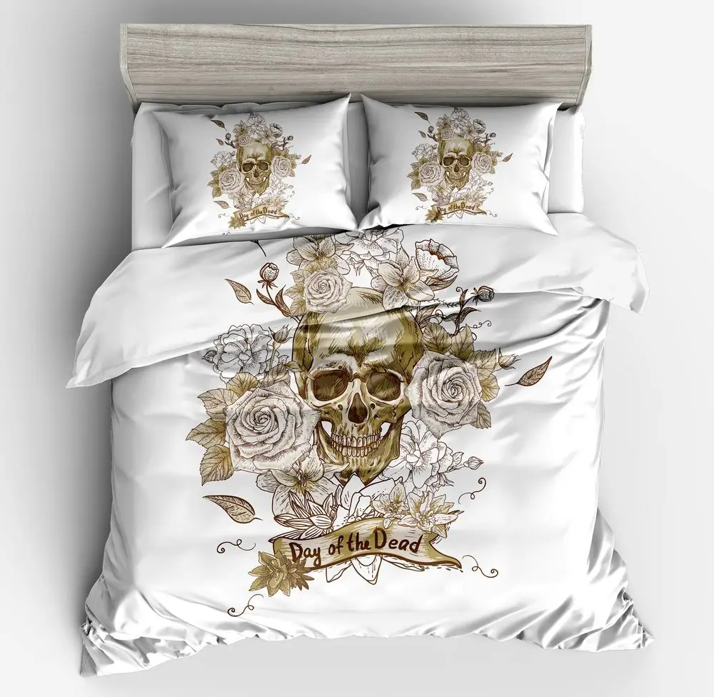 

New cool 3D Skull White black colorful Duvet Cover set Pillowcase for twin full King queen Size Europe Style Skull Bedding sets